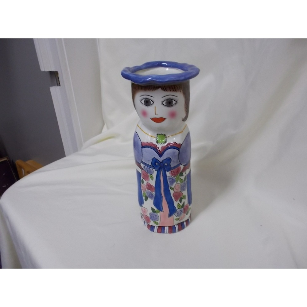 Bella Casa by Ganz Susan Paley Madeline Ceramic Lady Vase Blue Floral Whimsical